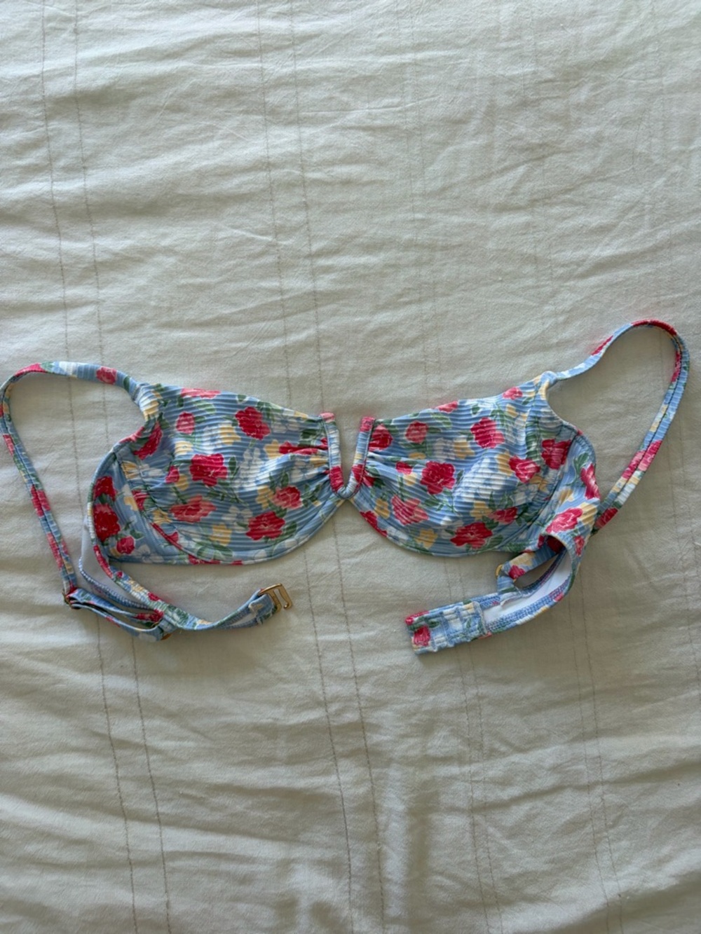 Hollister White Bikini Top with Pastel Multicolor Trim